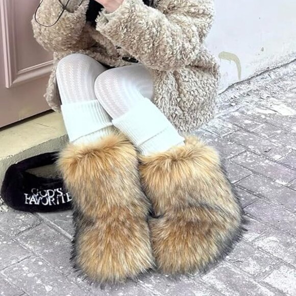 Neiman Marcus Lucine Natural Brown Faux Fur Italian Boots - Picture 1 of 5